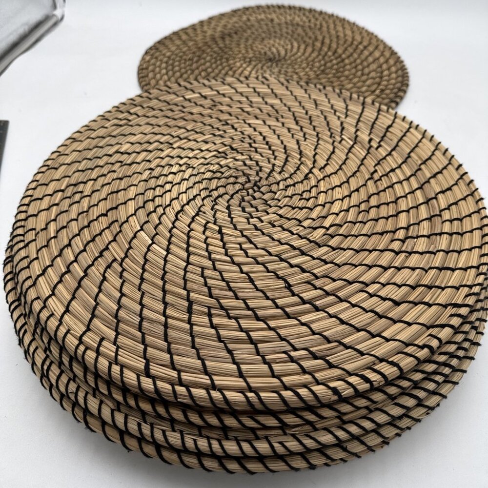 IKEA Lattad Seagrass Black Natural Round Single Placemat Set 8 Straw Tan - Picture 8 of 9